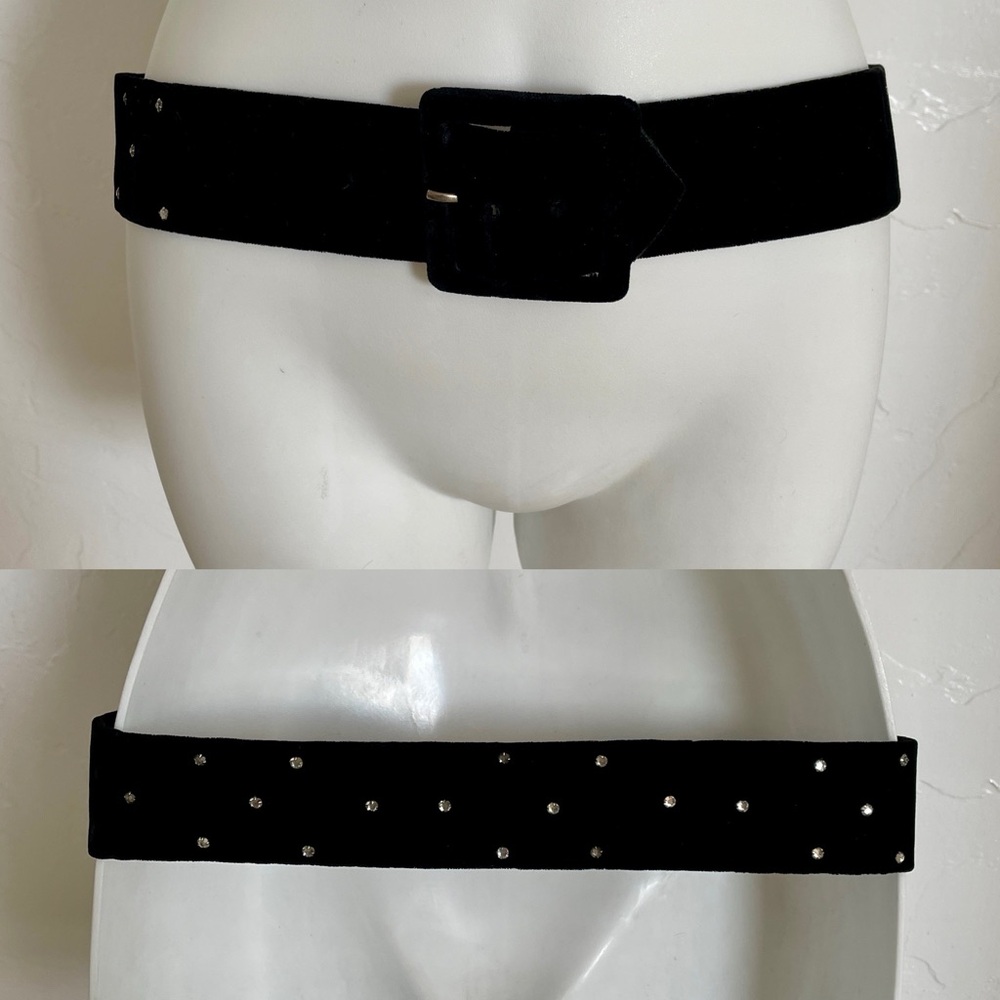 VINTAGE Black VELVET BELT With RHINESTONES S/M